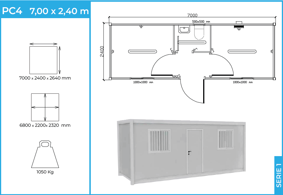Módulo PC4 Serie 1 — caseta habitable 7 m