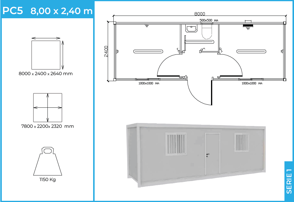 Módulo PC5 Serie 1 — caseta habitable 8 m