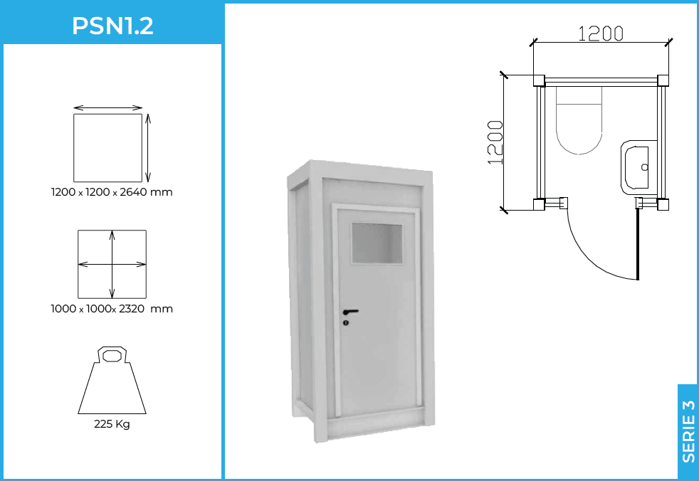 Módulo PSN1.2 Serie 3 — cabina sanitaria individual para eventos