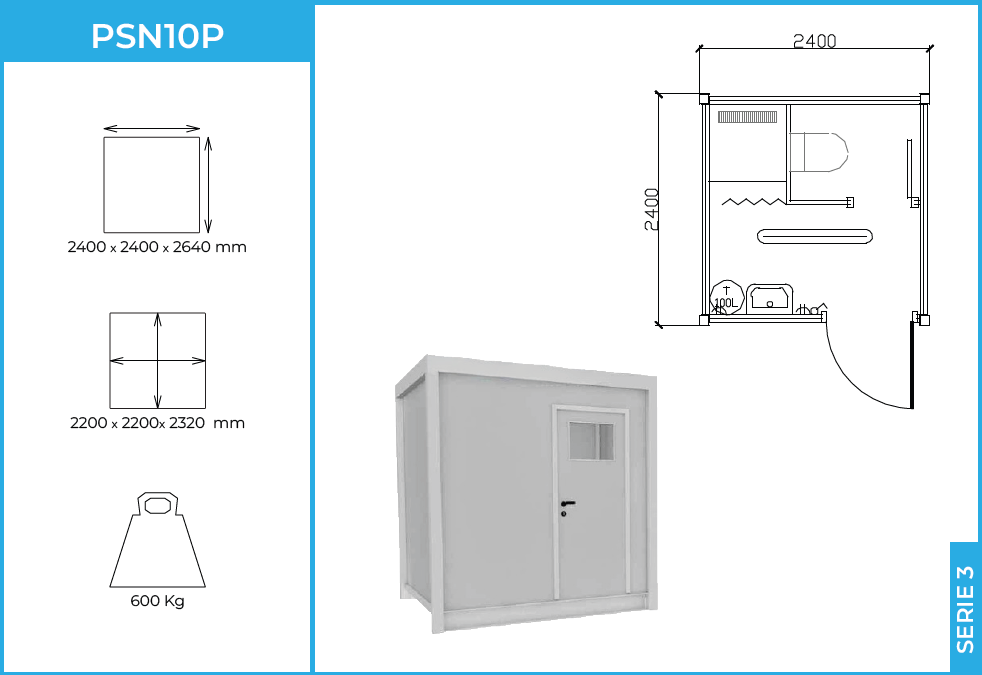 Módulo PSN10P Serie 3 — aseo modular 1 ducha