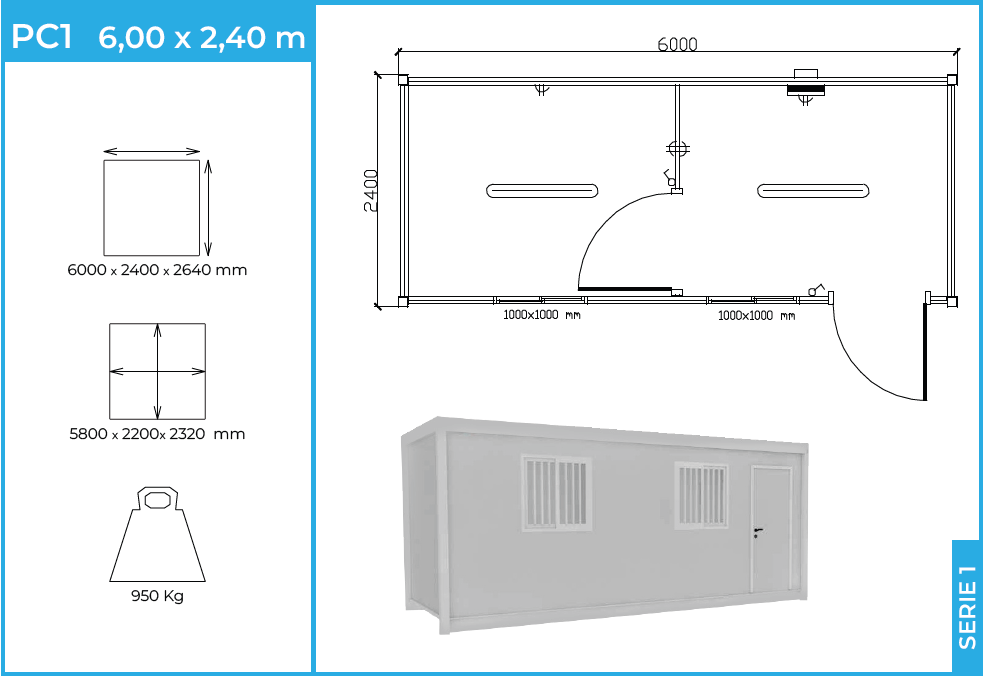 Módulo PC1 Serie 1 — caseta habitable 6 m
